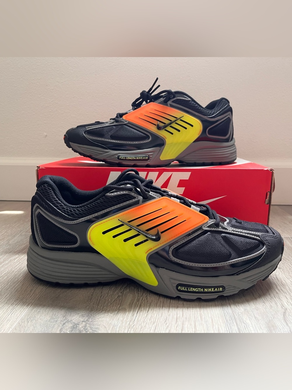 Nike Air Pegasus Wave  Men’s Black Athletic Shoes with Orange and Yellow Panels